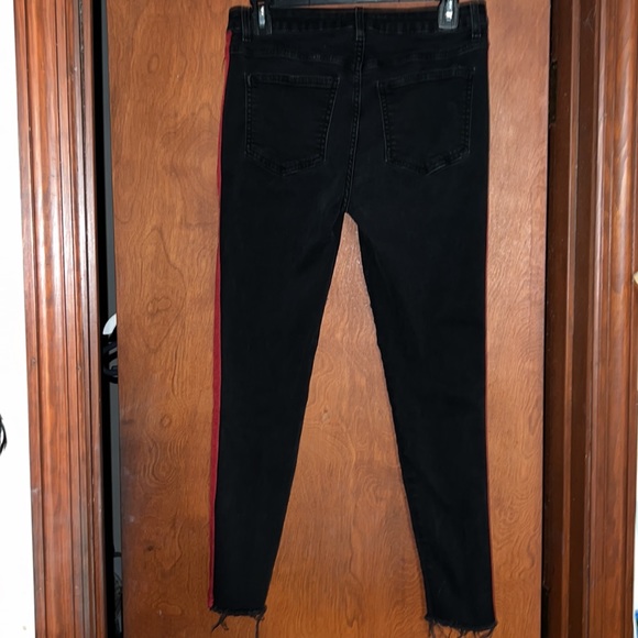 Forever 21- black jeans with red denim stripe down side- 27 - Picture 4 of 7